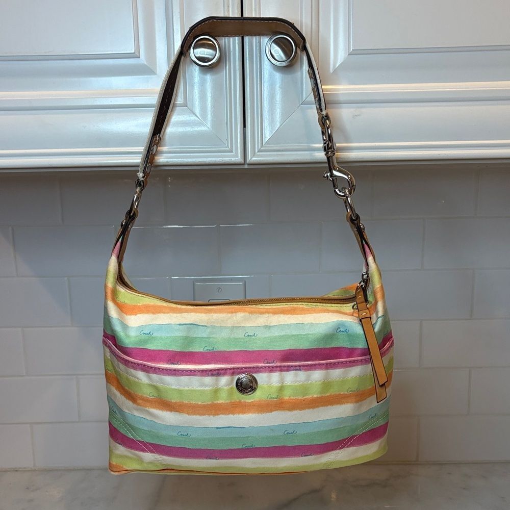 Coach Bag Purse Handbag Y2K Hampton Pastels Watercolor Stripe Hobo Shoulder Bag